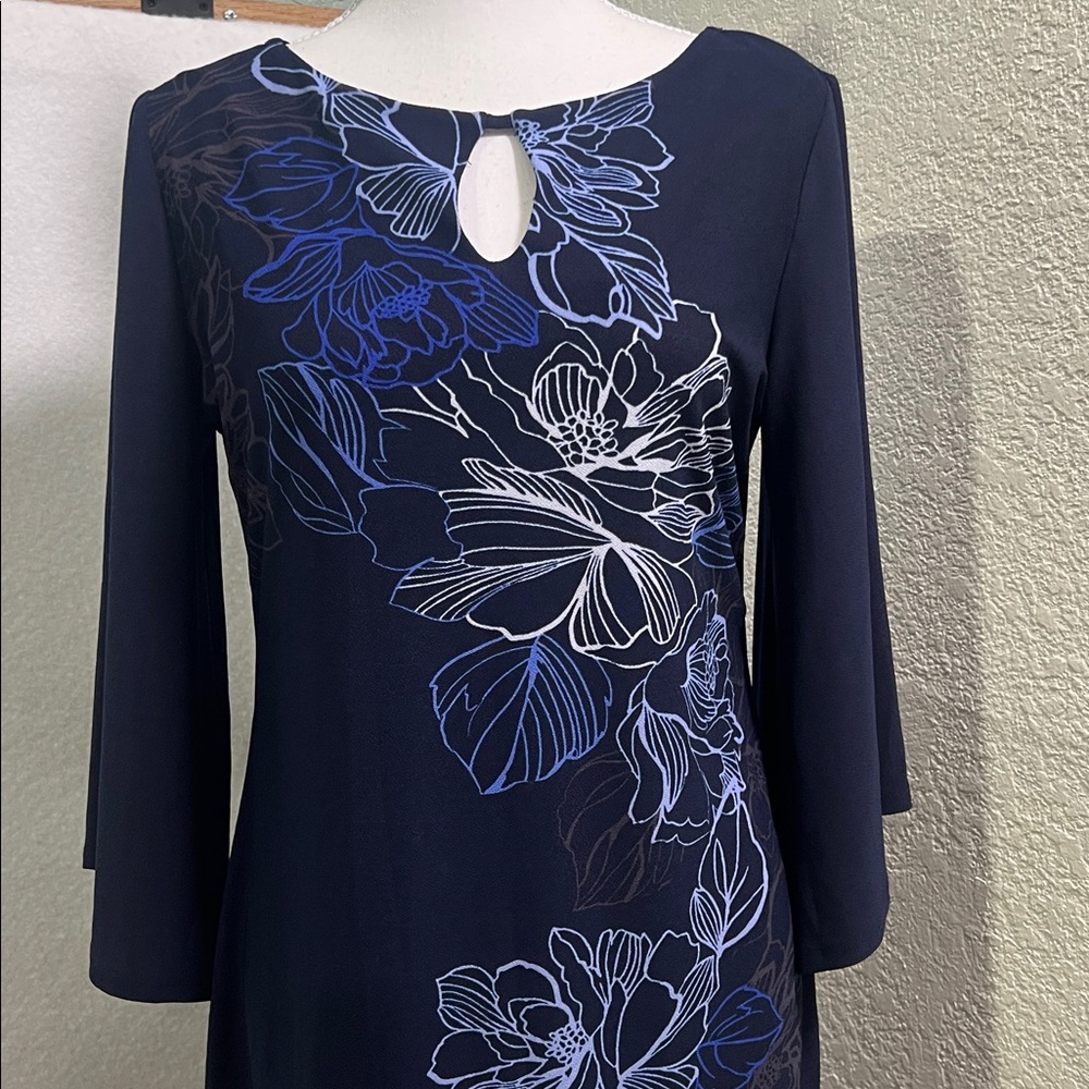 Dana Buchman Navy Blue Floral Midi Dress